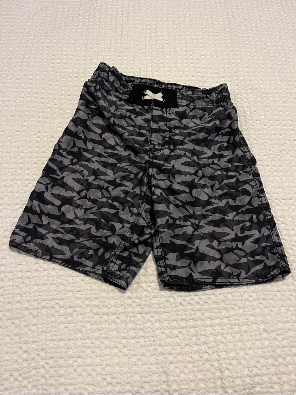 Old Navy Boys Black and Gray Shark Camo Swim Shorts